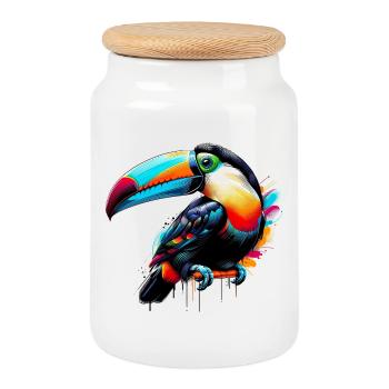 Toucan - Cookie Jar with Wooden Lid - white - Front
