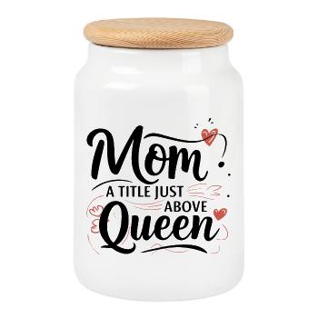Mom - A Title Just Above Queen - Cookie Jar with Wooden Lid - white - Front
