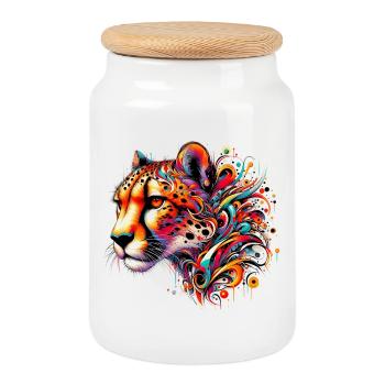Cheetah - Cookie Jar with Wooden Lid - white - Front