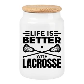 Lacrosse Player Motivation - Cookie Jar with Wooden Lid - white - Front