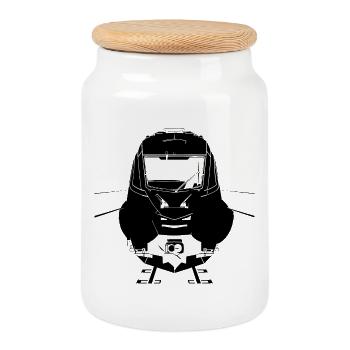 Chemin de fer - Boîte à biscuits avec couvercle en bois - blanc - Devant