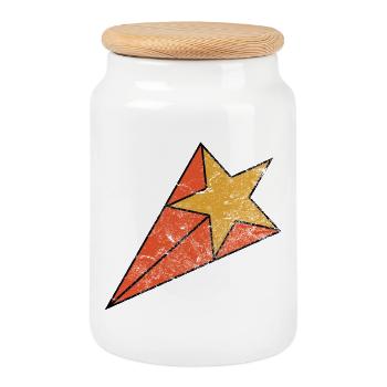 Red & Yellow Grunge Style Retro Shooting Star - Cookie Jar with Wooden Lid - white - Front
