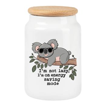 Not Lazy, Just Energy Saving - Koala Relax - Cookie Jar with Wooden Lid - white - Front