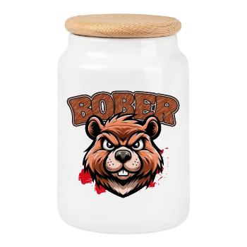 Bober | Polish trend design - Cookie Jar with Wooden Lid - white - Front