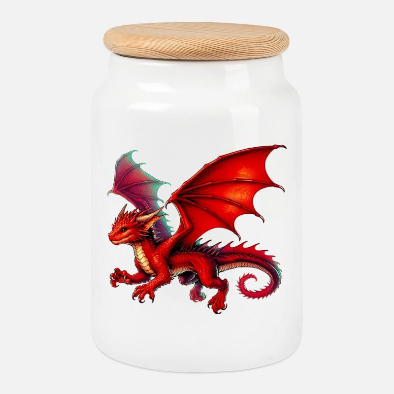 Drache - Keksdose mit Holzdeckel - Weiß