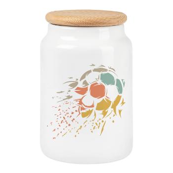 ballon de football rétro déchiqueté vintage couleurs icône - Boîte à biscuits avec couvercle en bois - blanc - Devant
