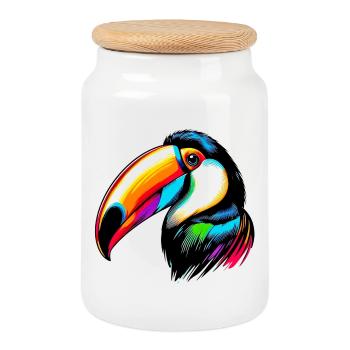 Toucan - Cookie Jar with Wooden Lid - white - Front