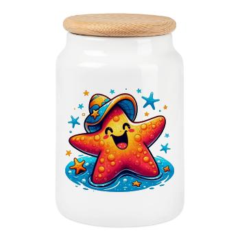 Étoile de mer - Boîte à biscuits avec couvercle en bois - blanc - Devant
