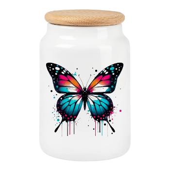 Papillon - Boîte à biscuits avec couvercle en bois - blanc - Devant
