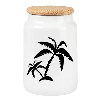 Two palm trees - Cookie Jar with Wooden Lid - white - Front