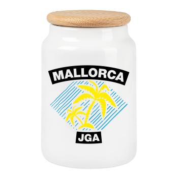 Mallorca – JGA unter Palmen - Keksdose mit Holzdeckel - Weiß - Vorne