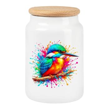 Martin-pêcheur - Boîte à biscuits avec couvercle en bois - blanc - Devant