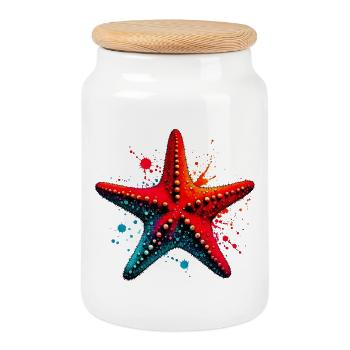 Starfish - Cookie Jar with Wooden Lid - white - Front