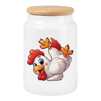 Huhn Henne Hahn Handstand Kopfstand Akrobatik - Keksdose mit Holzdeckel - Weiß - Vorne