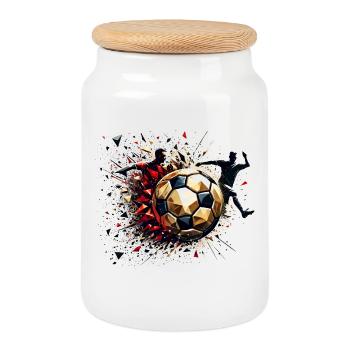 dynamic soccer players playing soccer - Cookie Jar with Wooden Lid - white - Front