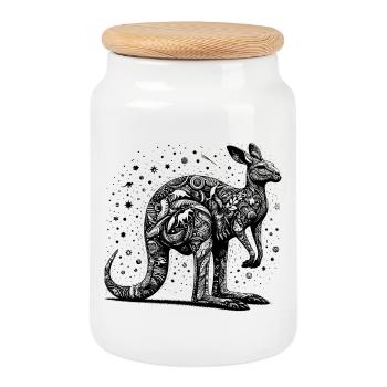kangaroo - Cookie Jar with Wooden Lid - white - Front