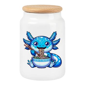 Blaue Nudeln Drachen Essstäbchen - Keksdose mit Holzdeckel - Weiß - Vorne