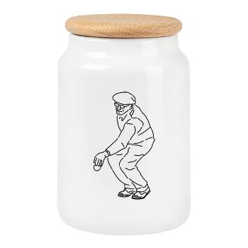 Joueur de pétanque gaucher - Boîte à biscuits avec couvercle en bois - blanc - Devant