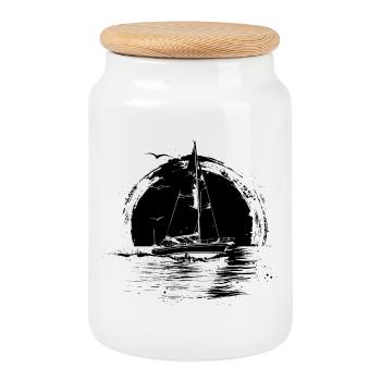 Sailing Drawing - Cookie Jar with Wooden Lid - white - Front