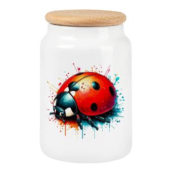 Coccinelle - Boîte à biscuits avec couvercle en bois - blanc - Devant