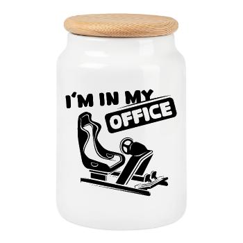 Sim racing office sayings racer funny gaming icon - Cookie Jar with Wooden Lid - white - Front