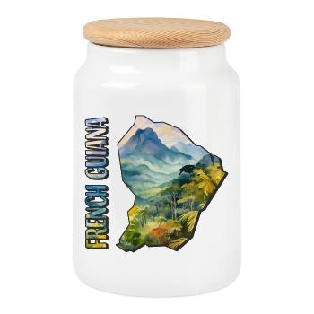 Carte à l’aquarelle Guyane française - Boîte à biscuits avec couvercle en bois - blanc - Devant