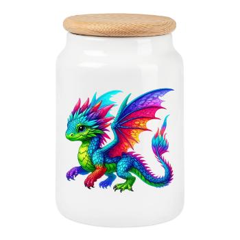 Drache - Keksdose mit Holzdeckel - Weiß - Vorne