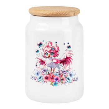 Flamant rose mignon - Boîte à biscuits avec couvercle en bois - blanc - Devant