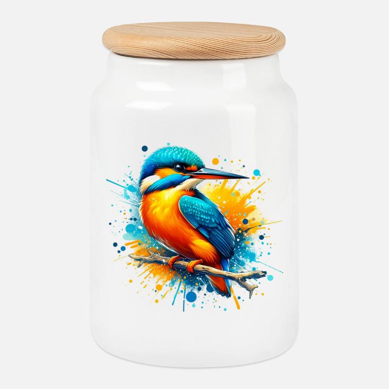 Eisvogel - Keksdose mit Holzdeckel - Weiß
