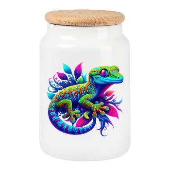 Gecko - Keksdose mit Holzdeckel - Weiß - Vorne
