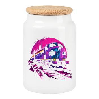 Retrowave Railway - Cookie Jar with Wooden Lid - white - Front