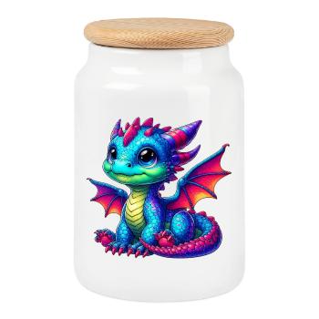 Drache - Keksdose mit Holzdeckel - Weiß - Vorne