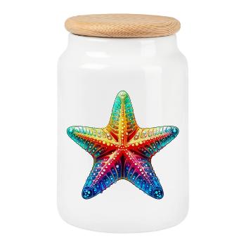 Étoile de mer - Boîte à biscuits avec couvercle en bois - blanc - Devant