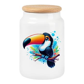 Toucan - Cookie Jar with Wooden Lid - white - Front