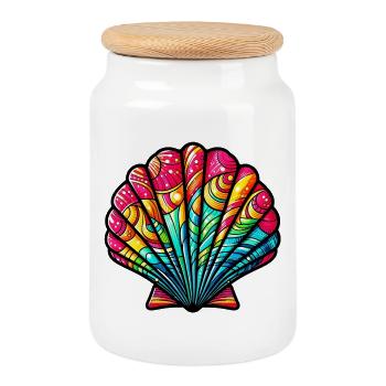 Shell - Cookie Jar with Wooden Lid - white - Front