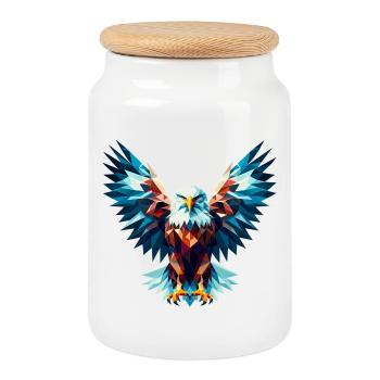 Polygonaler Adler - Keksdose mit Holzdeckel - Weiß - Vorne