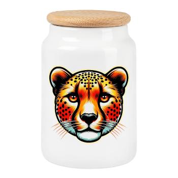 Cheetah - Cookie Jar with Wooden Lid - white - Front