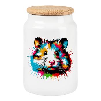 Hamster - Cookie Jar with Wooden Lid - white - Front