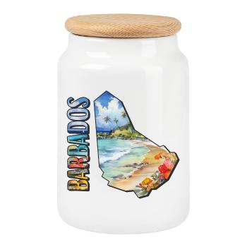 Watercolor Map Barbados - Cookie Jar with Wooden Lid - white - Front