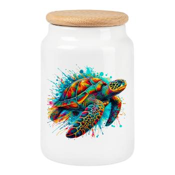 Turtle - Cookie Jar with Wooden Lid - white - Front