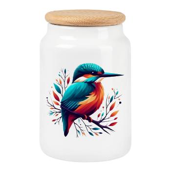 Martin-pêcheur - Boîte à biscuits avec couvercle en bois - blanc - Devant