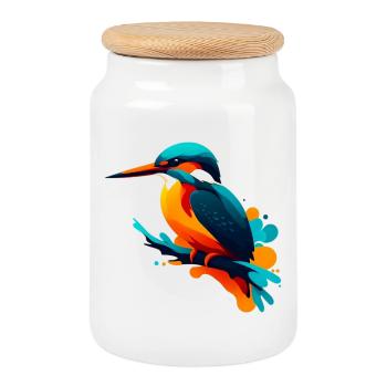 Martin-pêcheur - Boîte à biscuits avec couvercle en bois - blanc - Devant