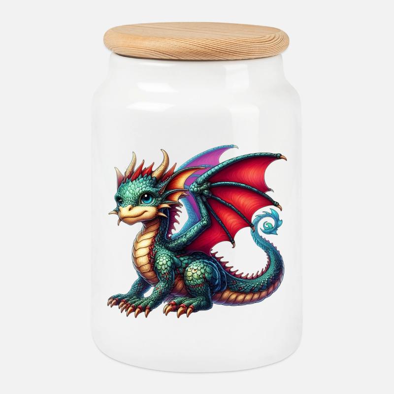 Drache - Keksdose mit Holzdeckel - Weiß
