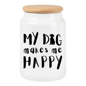 Mon chien me rend heureux - Boîte à biscuits avec couvercle en bois - blanc - Devant