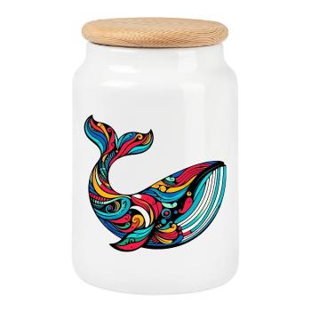 Whale - Cookie Jar with Wooden Lid - white - Front