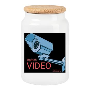 Video Surveillance Sticker - Cookie Jar with Wooden Lid - white - Front