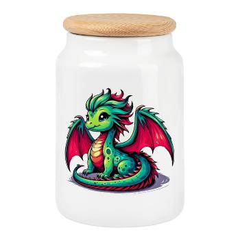 Drache - Keksdose mit Holzdeckel - Weiß - Vorne