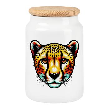 Guépard - Boîte à biscuits avec couvercle en bois - blanc - Devant