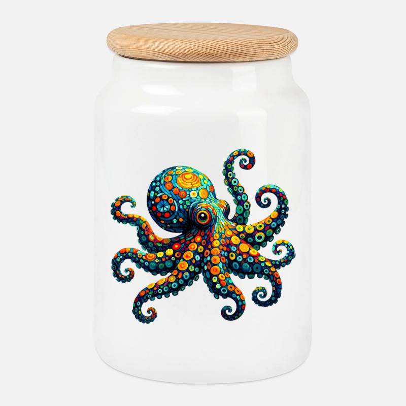 Oktopus van Gogh - Keksdose mit Holzdeckel - Weiß