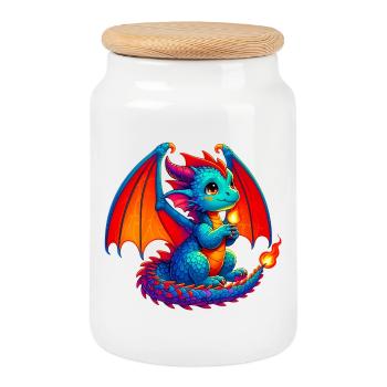 Dragon - Cookie Jar with Wooden Lid - white - Front